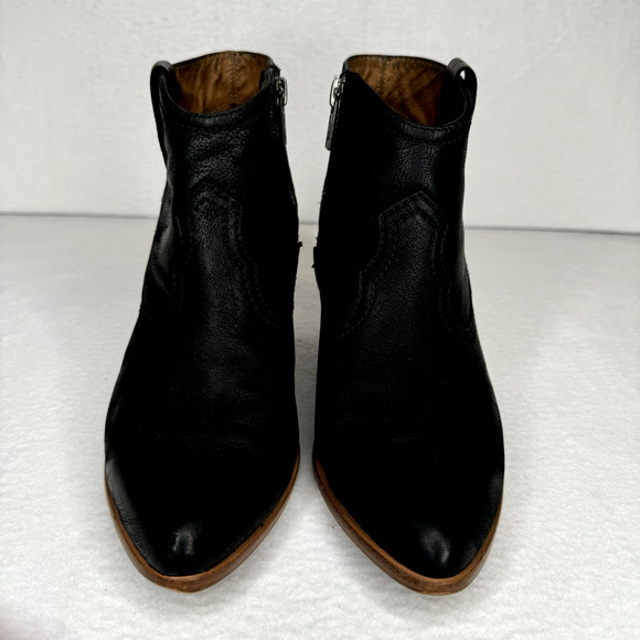 Frye Reina Black Leather Pointed Toe Side Zip Western Ankle Bootie Wmns Sz 6.5 M - Picture 2 of 16